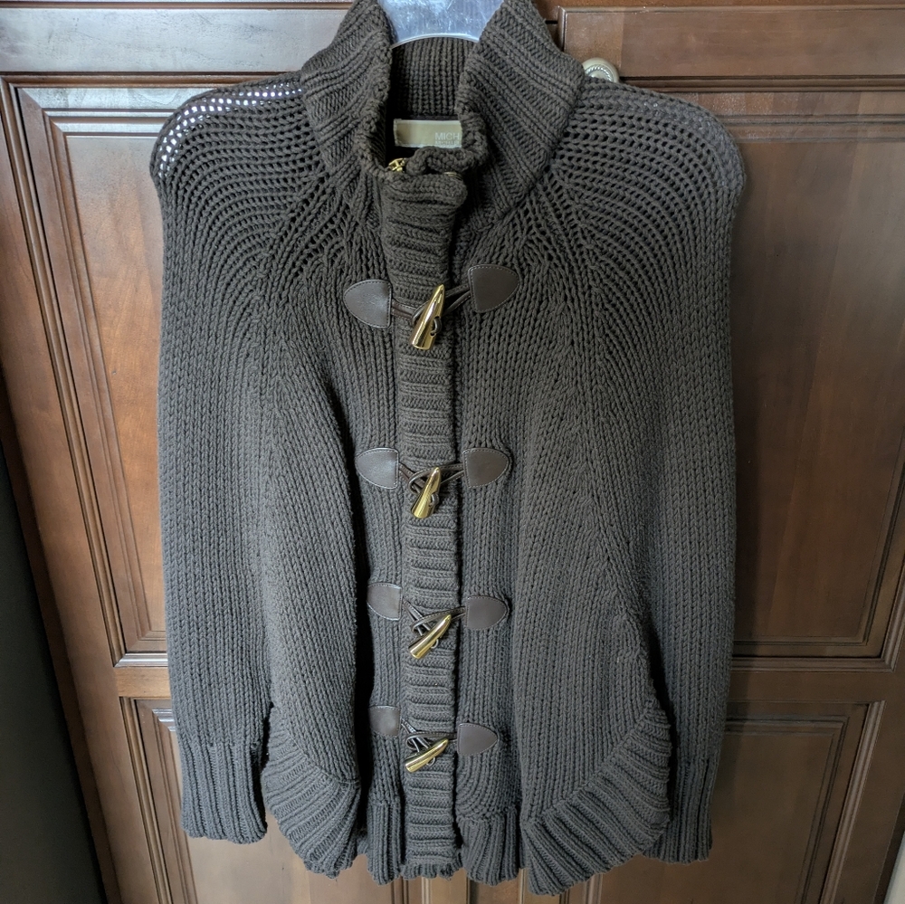MICHAEL Michael Kors Dark Brown Knit Sweater Cape M